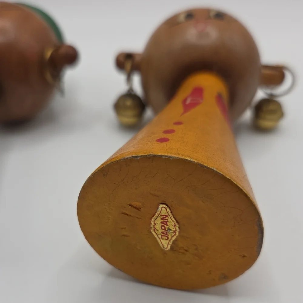 Salt and Pepper Shakers Set - Wooden People Green and Brown